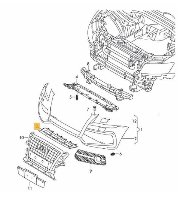 NEW GENUINE AUDI Q5 S LINE 09-12 FRONT BUMPER CENTER LOWER GREY SPOILER COVER 8R0807110A1RR - Image 2