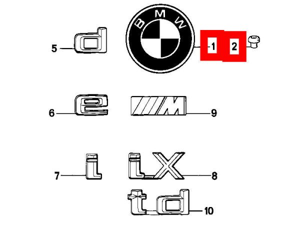 NEW GENUINE BMW E30 TRUNK LID EMBLEM BMW LOGO WITH 2 RUBBER MOUNTING GROMMETS - Image 2