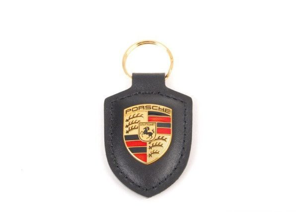 NEW GENUINE PORSCHE LEATHER METAL CREST KEY RING FOB CHAIN BLACK WAP0500900E - Image 3