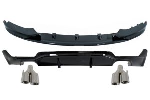 Front Bumper Spoiler Lip with Rear Bumper Diffuser Twin Double Outlet and Exhaust Muffler Tips suitable for BMW 4 Series F32 F33 F36 Coupe Cabrio Grand Coupe (2013-03.2019) M-Performance Design