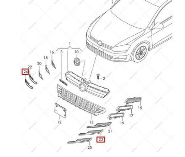 NEW OEM VW GOLF MK7 FRONT BUMPER UNDER FOG GRILL WITH CHROME TRIM SET O/S N/S - Image 2
