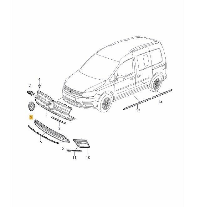 NEW GENUINE VW CADDY 2017- FRONT BUMPER RADIATOR GRILLE BADGE 2K5853601AJZA - Image 2