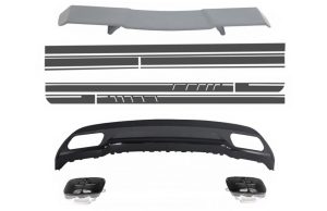 Trunk Spoiler Diffuser Exhaust Tips suitable for MERCEDES W176 A-Class 2012+ A-Design with Side Decals Sticker Vinyl Dark Grey