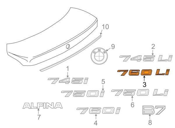BMW NEW GENUINE E65 7 SERIES 760Li TRUNK BADGE EMBLEM LOGO 51147148196 - Image 2