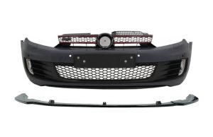 Front Bumper with Lip Extension Spoiler Piano Black suitable for VW Golf VI 6 (2008-2013) GTI Look