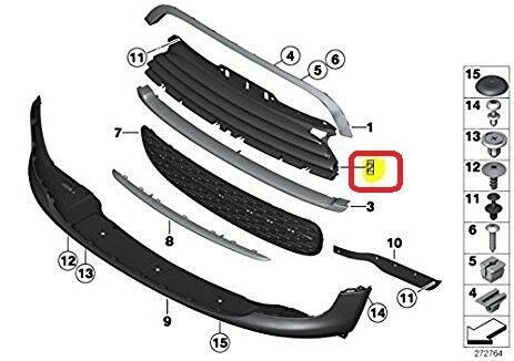 MINI NEW GENUINE R55 R56 R57 R58  FRONT HOOD CENTER GRILLE CHROME 51117317264 - Image 2