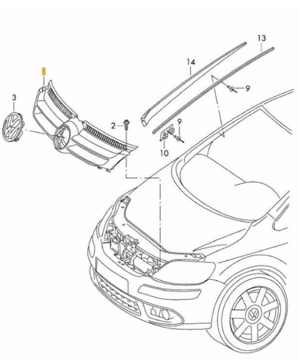 NEW GENUINE VW GOLF PLUS 05-09 FRONT UPPER CENTER GRILL PRIMED 5M0853651AGRU - Image 2