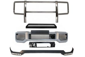 Front Bumper with Spoiler LED DRL Upper Spoiler Lip and BullBar suitable for MERCEDES G-Class W463 (1989-2017) G65 Design