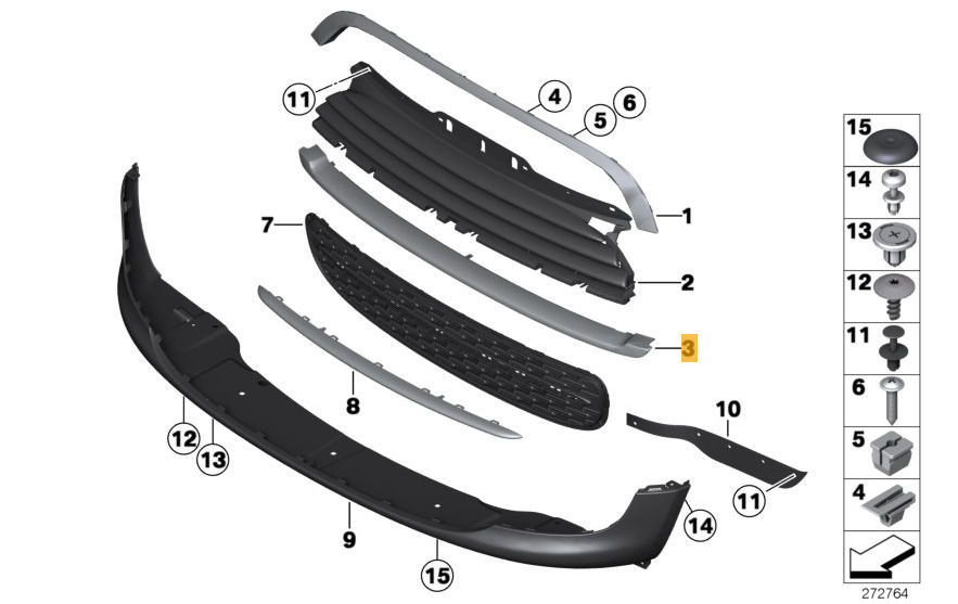 MINI NEW GENUINE R56 R55 R57 R58 LCI FRONT LOWER GRILL SECTION CHROME TRIM 51112751624 - Image 2