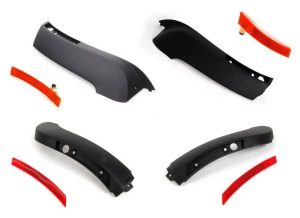 NEW GENUINE MINI R53 FRONT & REAR BUMPER BLACK SIDE SPOILERS WITH SIDE MARKERS