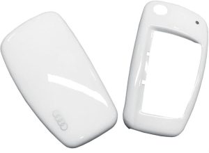 NEW GENUINE AUDI KEY FOB COVER WITH RINGS LOGO IN GLACIER WHITE 8V0071208BS9R