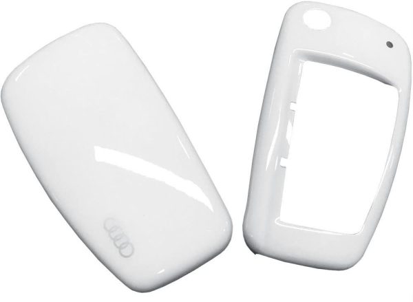NEW GENUINE AUDI KEY FOB COVER WITH RINGS LOGO IN GLACIER WHITE 8V0071208BS9R