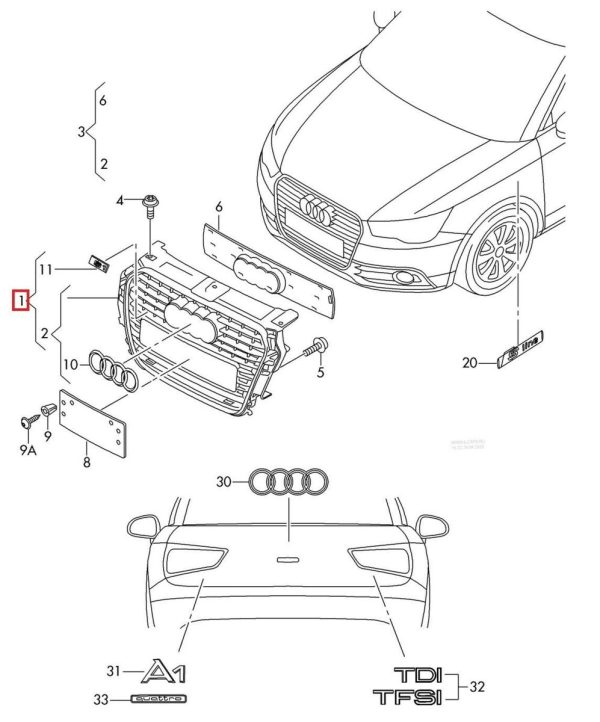 NEW GENUINE AUDI A1 2011-2014 FRONT BUMPER CENTER RADIATOR GRILLE 8X0853651T94 - Image 2