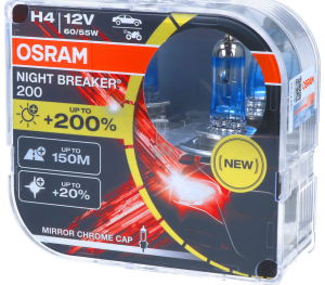 OSRAM Night Breaker 200 - H4 +200% Xenon White Car Bulbs (2 Bulbs)