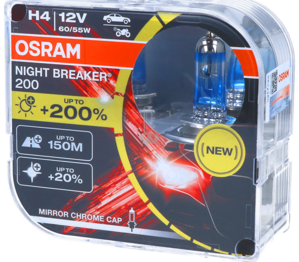 OSRAM Night Breaker 200 - H4 +200% Xenon White Car Bulbs (2 Bulbs)