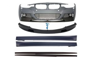 Front Bumper Lip with Side Skirts and side skirt blades M Performance Design for BMW 3 Series F30 F31 Sedan Touring (2011-2018)