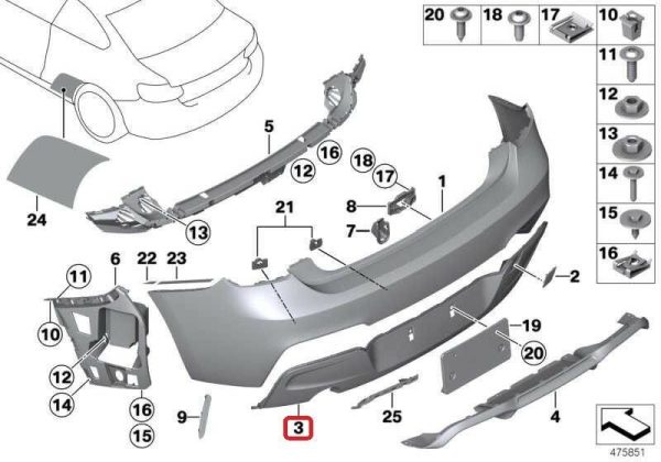 BMW GENUINE 2 SERIES F22 F23 M SPORT REAR DIFFUSER WITH ONE TAIL PIPE HOLE 51128055570 - Image 2