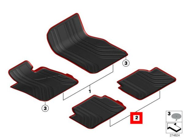 NEW GENUINE BMW 1 SERIES F20 F21 REAR ALL WEATHER RUBBER FLOOR MATS 51472210210 - Image 2
