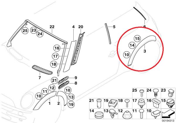 MINI NEW GENUINE COOPER R50 R52 R53 WHEEL ARCH COVER TRIM REAR RIGHT O/S 51131505868 - Image 2