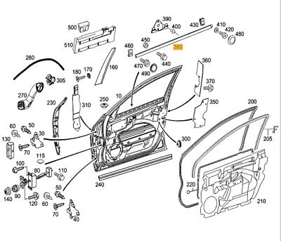 NEW GENUINE MERCEDES MB E W211 DOOR UNDER WINDOW MOLDING GLOSS BLACK 4PCS SET - Image 4