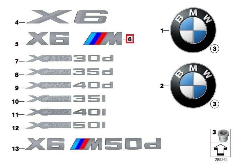 NEW GENUINE BMW X6 SERIES E71 REAR TRUNK LID EMBLEM BADGE LABEL 51147250850 - Image 3