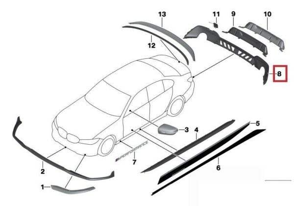 BMW NEW 3 G20 G21 REAR BUMPER TRIM M PERFORMANCE BLACK WITHOUT CENTER DIFFUSER 51192455856 - Image 2