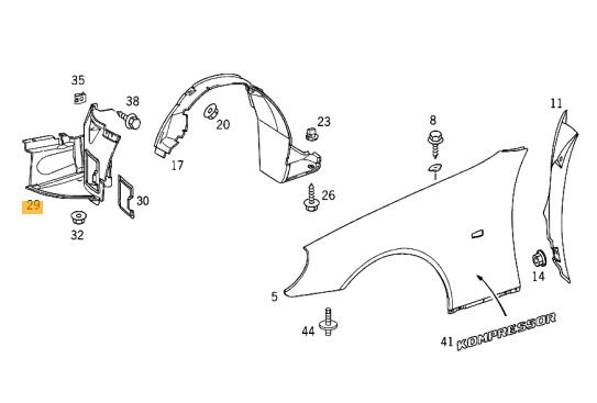 NEW GENUINE MERCEDES MB SLK CLASS R170 FRONT LEFT FENDER LINER N/S A1708800124 - Image 2