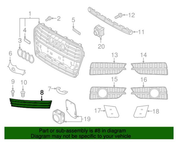NEW GENUINE AUDI A7 2012-2014 FRONT BUMPER LOWER GRILLE GLOSS BLACK 4G8807287DT94 - Image 2