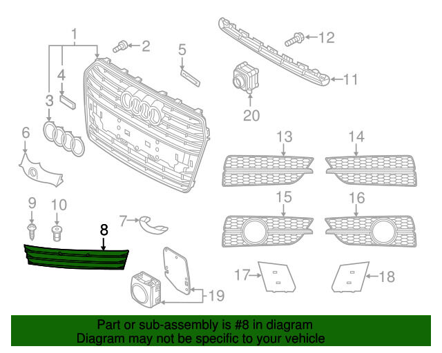 NEW GENUINE AUDI A7 2012-2014 FRONT BUMPER LOWER GRILLE GLOSS BLACK 4G8807287DT94 - Image 2