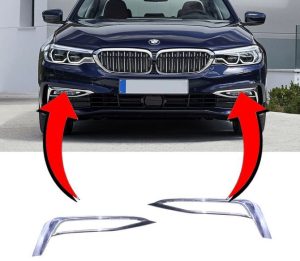 NEW GENUINE BMW 5 SERIES G30 G31 FRONT BUMPER LUXURY LINE CHROME TRIMS PAIR SET 51117385283 + 51117385284