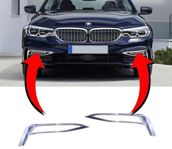 NEW GENUINE BMW 5 SERIES G30 G31 FRONT BUMPER LUXURY LINE CHROME TRIMS PAIR SET 51117385283 + 51117385284
