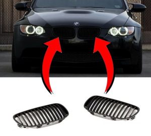 NEW GENUINE BMW 3 SERIES E92 E93 KIDNEY PERFORMANCE BLACK GRILLS PAIR SET NS+OS 51712158985 + 51712158984