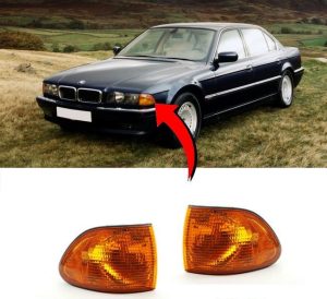 NEW BMW GENUINE E38 7 SERIES FRONT TURN SIGNAL INDICATORS YELLOW PAIR SET 63138361005 + 63138361006