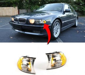 NEW BMW GENUINE E38 7 SERIES FRONT TURN SIGNAL INDICATORS CLEAR PAIR SET NS + OS 63136905321 + 63136905322