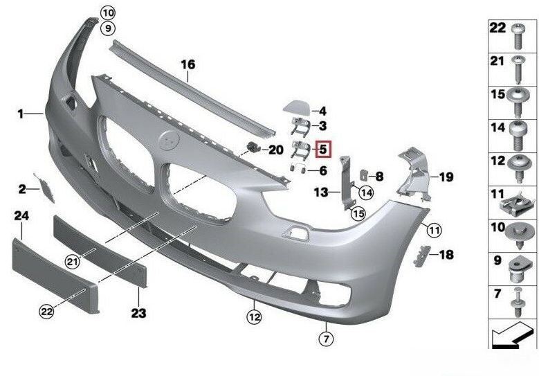 BMW NEW GENUINE 5 SERIES F07 GT FRONT BUMPER GRILL LEVER RIGHT N/S 51117128696 - Image 4