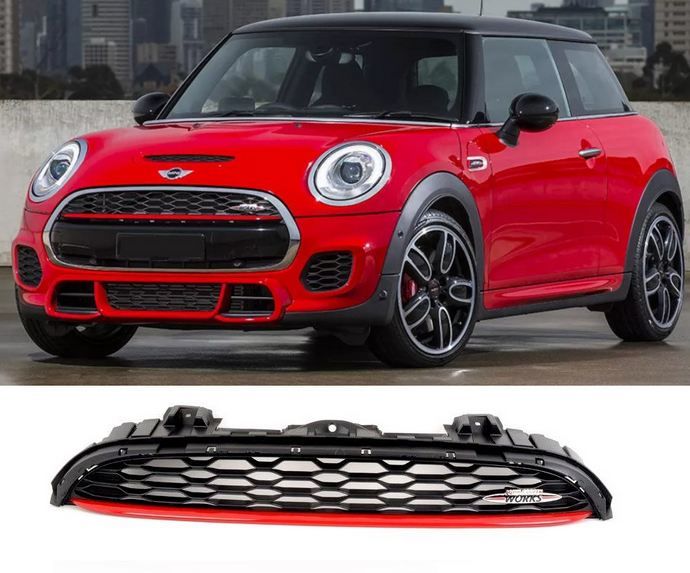 MINI NEW GENUINE F56 F57 FRONT JCW BLACK HOOD GRILLE WITH JCW LOGO CHILI RED 51137393456