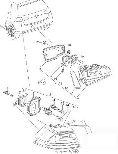 NEW GENUINE VW GOLF 13-17 INNER TAIL LIGHT BULB CARRIER LEFT N/S RHD 5G0945259A - Image 4