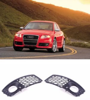 GENUINE AUDI RS4 B7 N/S LEFT RIGHT O/S BUMPER GRILL FOG LIGHT SURROUND BLACK SET 8E0807681E3FZ + 8E0807682E3FZ