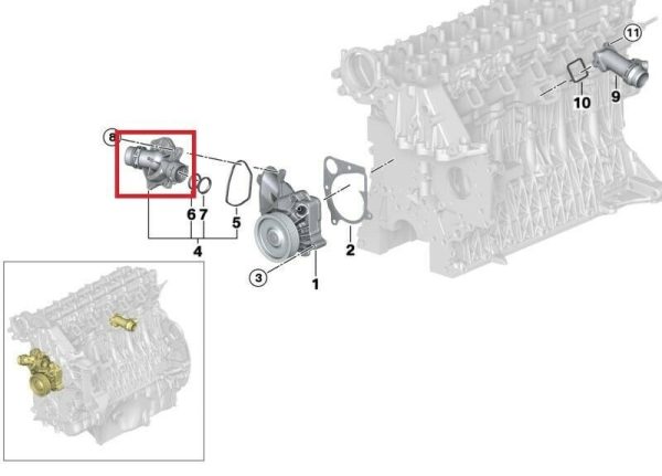 NEW GENUINE BMW 1.8 2.0 2.5 3.0 DIESEL ENGINE COOLANT THERMOSTAT WITH HOUSING 11517805811 - Image 4