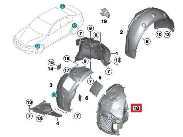NEW GENUINE BMW F32 F33 F36 FRONT INNER WHEELARCH FENDER LINER RIGHT O/S 51717260732 - Image 4