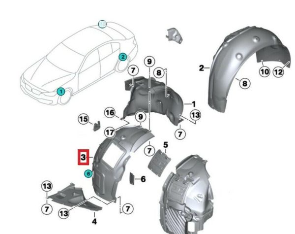 NEW GENUINE BMW 3 SERIES F30 FRONT WHEEL FENDER LINER SPLASH SHIELD LEFT N/S 51717260727 - Image 5