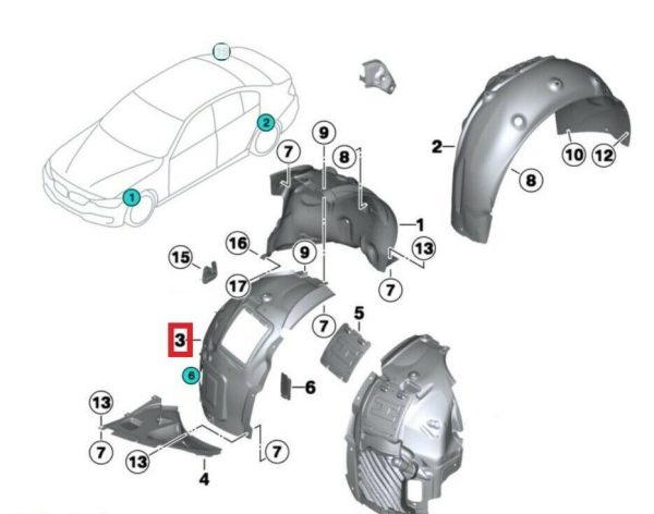 NEW GENUINE BMW 3 SERIES F30 FRONT WHEEL FENDER LINER SPLASH SHIELD RIGHT O/S 51717260728 - Image 4