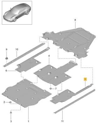 NEW GENUINE PORSCHE 991 11-18 CENTER LEFT N/S UNDER BODY SPLASH GUARD COVER 99150460500 - Image 2
