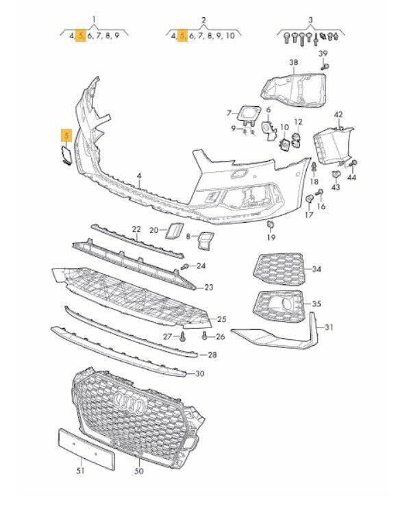 NEW GENUINE AUDI RS4 2018- FRONT BUMPER TOW HOOK COVER CAP PRIMED 8W0807241CGRU - Image 2
