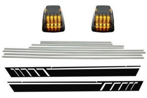 Add On Door Moldings Stripes Brushed Aluminum with Side Decals Sticker Vinyl Black and Turning Lights LED suitable for Mercedes G-Class W463 (1989-2015)