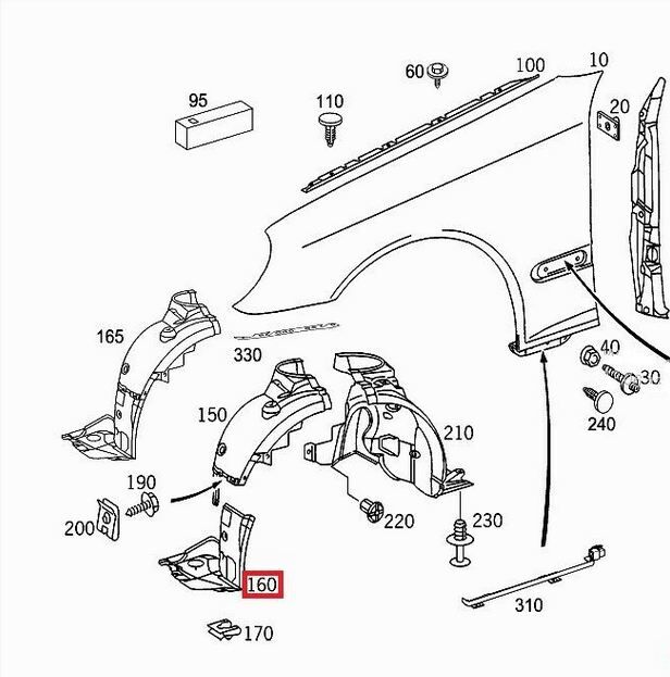 NEW GENUINE MERCEDES-BENZ CLK C209 FRONT LEFT N/S INNER FENDER FRONT PART A2098840322 - Image 3