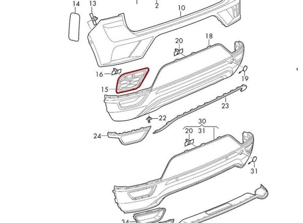 NEW GENUINE VW T-ROC 17- REAR BUMPER COVER SET WITH PDC O/S SATIN BLACK - Image 2