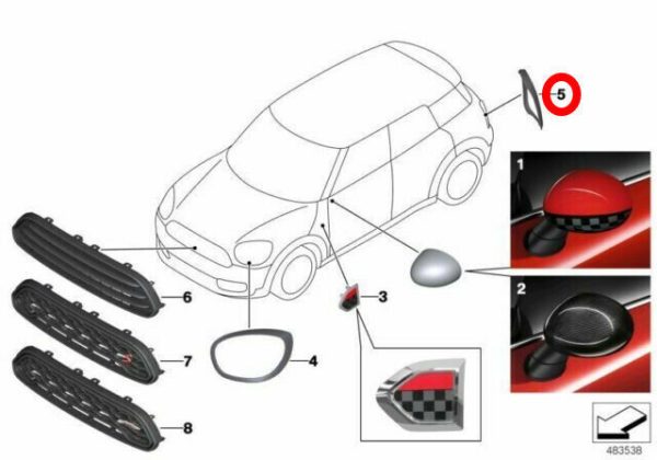 NEW GENUINE MINI F60 REAR TAIL LIGHT PIANO BLACK TRIM RING LEFT N/S 51712414989 - Image 2