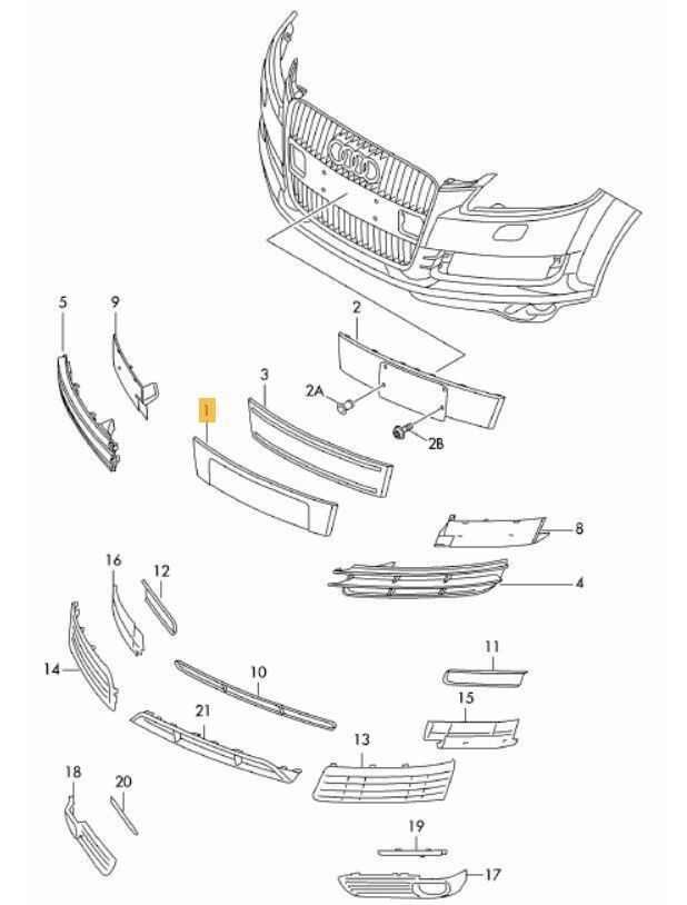 NEW GENUINE AUDI Q7 2007-2016 FRONT GRILL NUMBER PLATE BRACKET BLACK GLOSSY 4L0807285AGT94 - Image 2