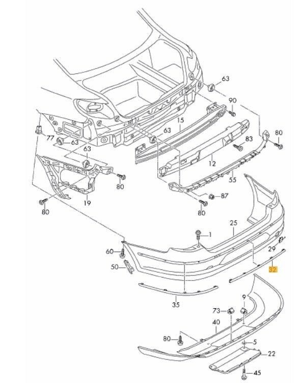 NEW GENUINE VW PASSAT CC 09-11 REAR BUMPER CENTER LOWER BRIGHT CHROME MOLDING 3C8807443A2ZZ - Image 2